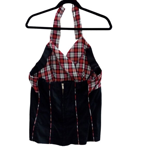 Tripp NYC Corset Halter Top Women's Plaid Red and Black Sz XL Y2K Zipper Goth - Picture 6 of 12